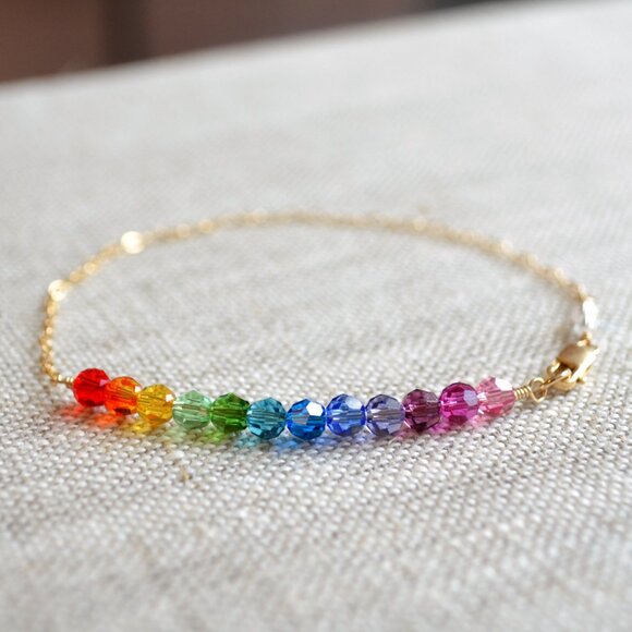 Handmade Rainbow Crystal Bracelet with Gold Filled Chain - Picture 4 of 11